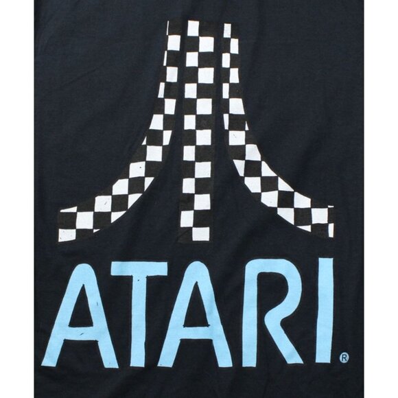 Retro Atari Black T-Shirt Medium Mens 100% Cotton Checkered Logo Graphic Tee - Picture 2 of 5